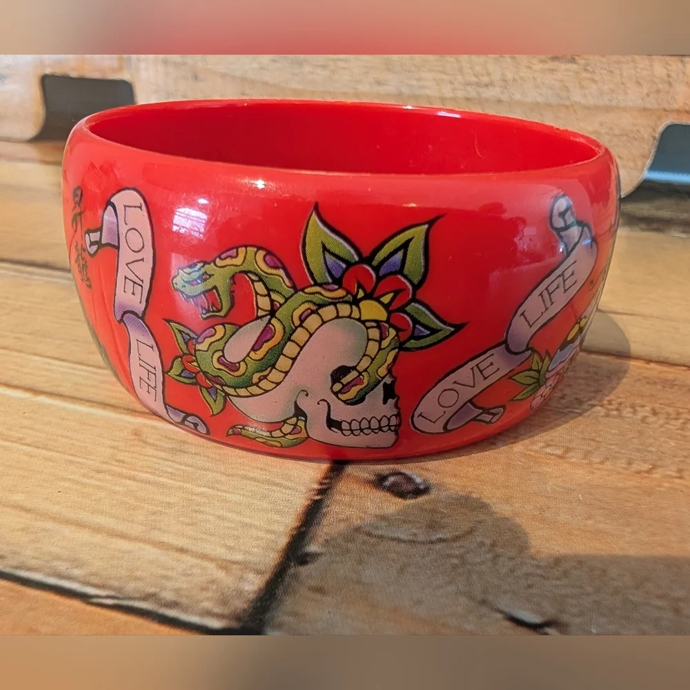 VINTAGE ED HARDY TATTOO DESIGNS Red BRACELET Love Life - Picture 3 of 14
